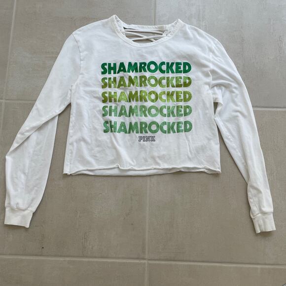 VS Pink Shamrocked glitter graphic lattice caged back tee TLS1 2850 - Picture 11 of 15